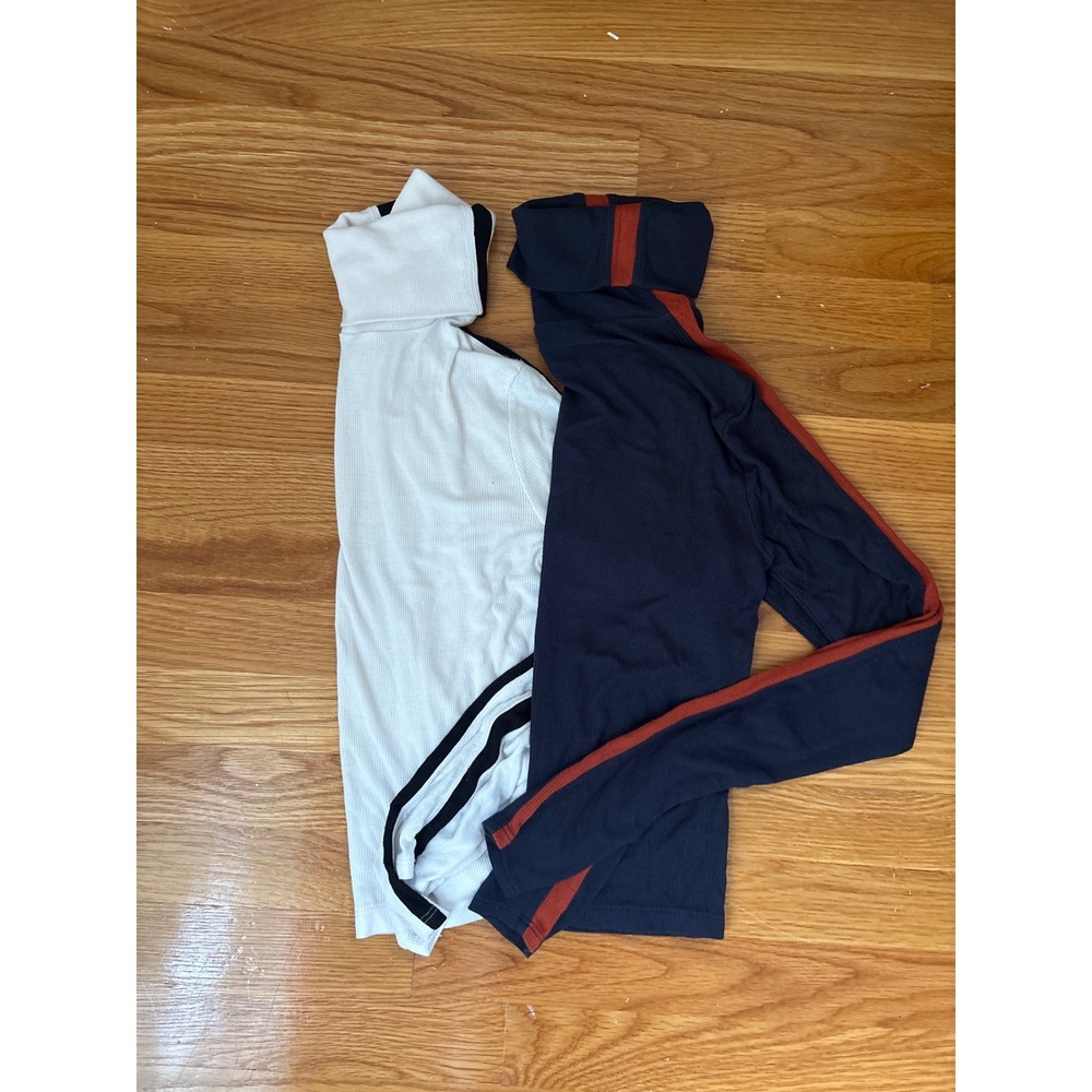 Splits59 Ribbed Turtleneck Long Sleeve Tops Bundle White Navy XS Set of 2